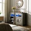 Modern wooden kitchen buffet, built-in with adjustable laminate and LED lights, 2 drawers and a barn door, suitable for kitchen or dining room.