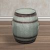 Drum Shape Metal Wine Storage Table with Removable Lid, Rustic Brown and Gray - as Pic