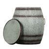 Drum Shape Metal Wine Storage Table with Removable Lid, Rustic Brown and Gray - as Pic