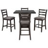 5-Piece Wooden Counter Height Dining Set with Padded Chairs and Storage Shelving - Espresso