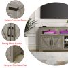 Modern wooden kitchen buffet, built-in with adjustable laminate and LED lights, 2 drawers and a barn door, suitable for kitchen or dining room.