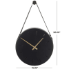 DecMode 16" Black Stainless Steel Wall Clock with Leather Hanging Straps - DecMode