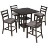 5-Piece Wooden Counter Height Dining Set with Padded Chairs and Storage Shelving - Espresso
