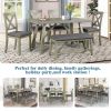 6 Piece Dining Table Set Wood Dining Table and chair Kitchen Table Set with Table;  Bench and 4 Chairs;  Rustic Style; White+Gray - Gray