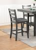 Classic Dining Room Furniture Gray Finish Counter Height 5pc Set Square Dining Table w Shelves Cushion Seat Ladder Back High Chairs Solid wood - as Pi