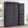 Twin Size Murphy Bed with Wardrobe and Drawers, Storage Bed, can be Folded into a Cabinet, Gray - as Pic