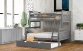 Twin over Full Bunk Bed with Ladder, Twin Size Trundle, Safety Guardrail, Gray(Old SKU:SM000208AAE-1) - as Pic