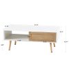 41.34" Rattan Coffee table, sliding door for storage, solid wood legs, Modern table for living room ,White - as Pic