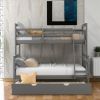 Twin over Full Bunk Bed with Ladder, Twin Size Trundle, Safety Guardrail, Gray(Old SKU:SM000208AAE-1) - as Pic