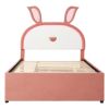 Full Size Upholstered Platform Bed with Trundle and 3 Drawers, Rabbit-Shaped Headboard with Embedded LED Lights, Pink - as Pic