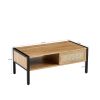 40.16" Rattan Coffee table, sliding door for storage, metal legs, Modern table for living room , natural - natural
