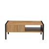 40.16" Rattan Coffee table, sliding door for storage, metal legs, Modern table for living room , natural - natural