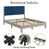 Queen Bed Frame, Wood with Wood Headboard Bed Frame with upholstered headboard / Wood Foundation with Wood Slat Support / No Box Spring Needed / Easy