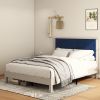 Queen Bed Frame, Wood with Wood Headboard Bed Frame with upholstered headboard / Wood Foundation with Wood Slat Support / No Box Spring Needed / Easy