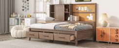 Twin Size Lounge Daybed with Storage Shelves, Cork Board, USB Ports and 3 Drawers, Antique Wood Color - as Pic