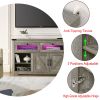 Modern wooden kitchen buffet, built-in with adjustable laminate and LED lights, 2 drawers and a barn door, suitable for kitchen or dining room.