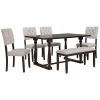 6-Piece Dining Table and Chair Set with Special-shaped Legs and Foam-covered Seat Backs&Cushions for Dining Room - Espresso
