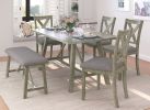 6 Piece Dining Table Set Wood Dining Table and chair Kitchen Table Set with Table;  Bench and 4 Chairs;  Rustic Style; White+Gray - Gray