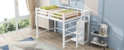 Full Size Loft Bed with Built-in Storage Wardrobe and Staircase, White - as Pic