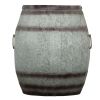 Drum Shape Metal Wine Storage Table with Removable Lid, Rustic Brown and Gray - as Pic