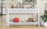 TREXM Rustic Entryway Console Table, 60" Long Sofa Table with two Different Size Drawers and Bottom Shelf for Storage (Antique White) - as Pic