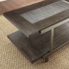 Modern Cross Tie End Table - Beveled Glass Top, Contrasting Natural and Cherry Finish - Unique Accent Piece, Stylish Home Brightener - as Pic