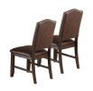 Classic Design Brown / Rustic Espresso Finish Faux Leather Set of 2 Side Chairs Dining Room Furniture Rubber wood Foam Cushion - as Pic
