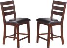Set of 2 Chairs Dining Room Furniture Antique walnut Wood Finish Cushioned Solid wood Counter Height Chairs Faux Leather Cushion - as Pic
