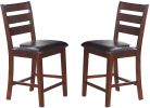 Set of 2 Chairs Dining Room Furniture Antique walnut Wood Finish Cushioned Solid wood Counter Height Chairs Faux Leather Cushion - as Pic