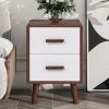 U-Can Square End Table Side Table with 2 Drawers Adorned with Embossed Patterns for Living Room, Hallway, Brown+White - as Pic