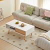41.34" Rattan Coffee table, sliding door for storage, solid wood legs, Modern table for living room ,White - as Pic