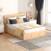 Full Size Wood Platform Bed with Underneath Storage and 2 Drawers, Wood Color - as Pic