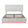 Tufted Upholstered Platform Bed with Hydraulic Storage System,Queen Size PU Storage Bed with LED Lights and USB charger, White - as Pic