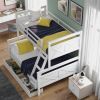 Twin over Full Bunk Bed with Ladder, Two Storage Drawers, Safety Guardrail, White - as Pic