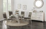 Round Dining Table Silver / Grey Finish Rubber wood Frame Center Glass Top Dinette Table - as Pic