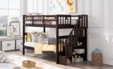 Stairway Twin-Over-Twin Bunk Bed with Storage and Guard Rail for Bedroom, Dorm - Espresso