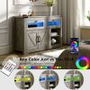 Modern wooden kitchen buffet, built-in with adjustable laminate and LED lights, 2 drawers and a barn door, suitable for kitchen or dining room.