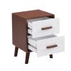 U-Can Square End Table Side Table with 2 Drawers Adorned with Embossed Patterns for Living Room, Hallway, Brown+White - as Pic