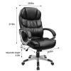 High Back Executive Chair PU Leather Business Manager's Office Chair Adjustable Ergonomic Swivel Desk Chair with Lumbar Support and Armrest, Black - B