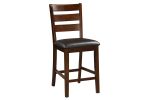 Set of 2 Chairs Dining Room Furniture Antique walnut Wood Finish Cushioned Solid wood Counter Height Chairs Faux Leather Cushion - as Pic