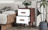 U-Can Square End Table Side Table with 2 Drawers Adorned with Embossed Patterns for Living Room, Hallway, Brown+White - as Pic