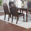 Majestic Formal Set of 2 Side Chairs Brown Finish Rubberwood Dining Room Furniture Intricate Design Cushion Upholstered Seat Tufted Back - as Pic
