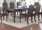 Majestic Formal Set of 2 Side Chairs Brown Finish Rubberwood Dining Room Furniture Intricate Design Cushion Upholstered Seat Tufted Back - as Pic