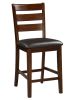 Set of 2 Chairs Dining Room Furniture Antique walnut Wood Finish Cushioned Solid wood Counter Height Chairs Faux Leather Cushion - as Pic