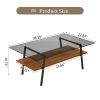 Rectangle Coffee Table, Tempered Glass Tabletop with Black Metal Legs, Modern Table for Living Room , Gray Glass - as Pic