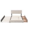 Upholstered Platform Bed with 2 Drawers and 1 Twin XL Trundle, Linen Fabric, Queen Size - Dark Beige(OLD SKU :LP000314AAA) - as Pic