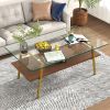 Rectangle Coffee Table, Tempered Glass Tabletop with Gold Metal Legs, Modern Table for Living Room , Transparent Glass - as Pic