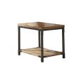 Compact Industrial Coffee Table - Antiqued Honey Finish, Black Metal Frame - Mixed Media Styling, Picture Frame Veneered Top, Bottom Shelf - as Pic