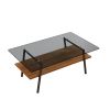 Rectangle Coffee Table, Tempered Glass Tabletop with Black Metal Legs, Modern Table for Living Room , Gray Glass - as Pic