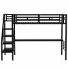 Compact Metal Loft Bed Frame, Inclusive Desk, Twin Size, No Box Spring Needed, Classic Black - Black